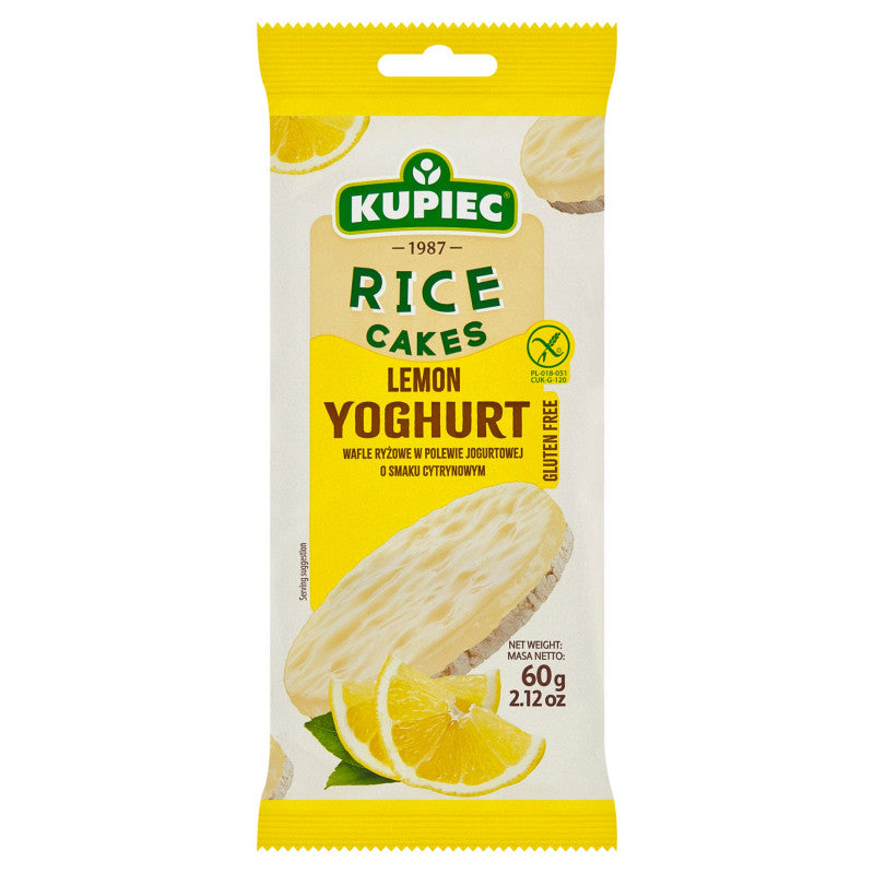 Kupiec Wafle ryżowe w polewie jogurtowej o smaku cytrynowym 60 g (4 sztuki)