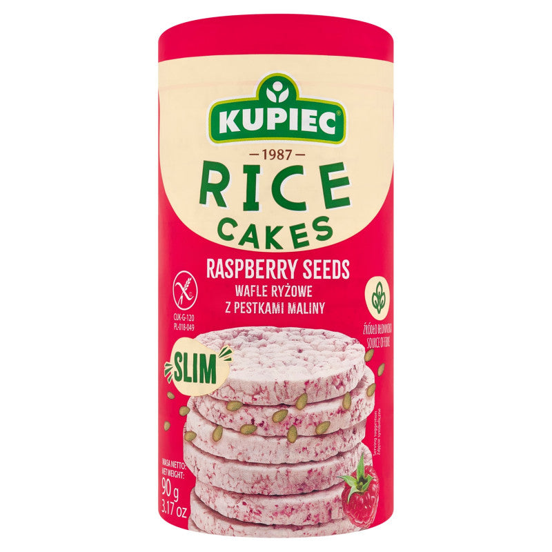 Kupiec Slim Wafle ryżowe z pestkami maliny 90 g (18 sztuk)
